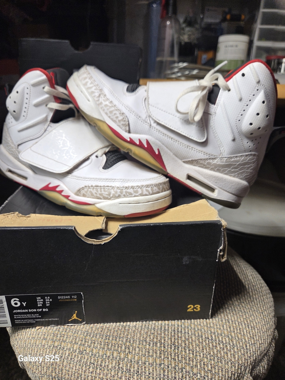 Jordan White and Red High-Top Basketball Sneakers